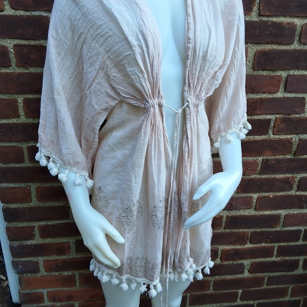 Shiraleah Baby Pink  Indian Print Tassel Swim Cover-Up OsFM